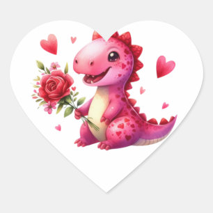 Cute Valentine's day dinosaur Heart Sticker