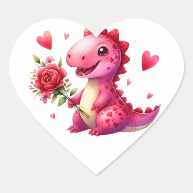 Cute Valentine's day dinosaur Heart Sticker (Front)