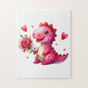 Cute Valentine's day dinosaur Jigsaw Puzzle