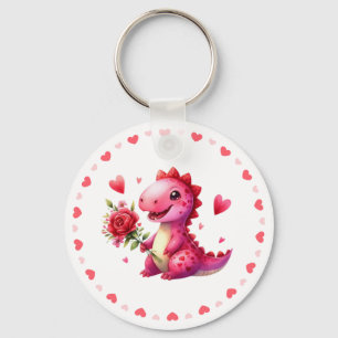 Cute Valentine's day dinosaur Key Ring