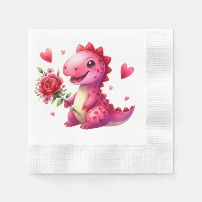 Cute Valentine's day dinosaur Napkin (Front)