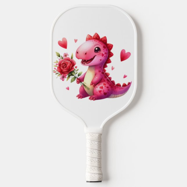 Cute Valentine's day dinosaur Pickleball Paddle (Front)