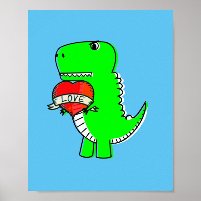Cute Valentines Day Dinosaur Poster (Front)