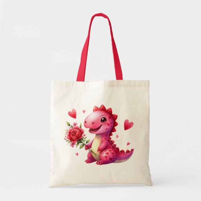 Cute Valentine's day dinosaur Tote Bag (Front)