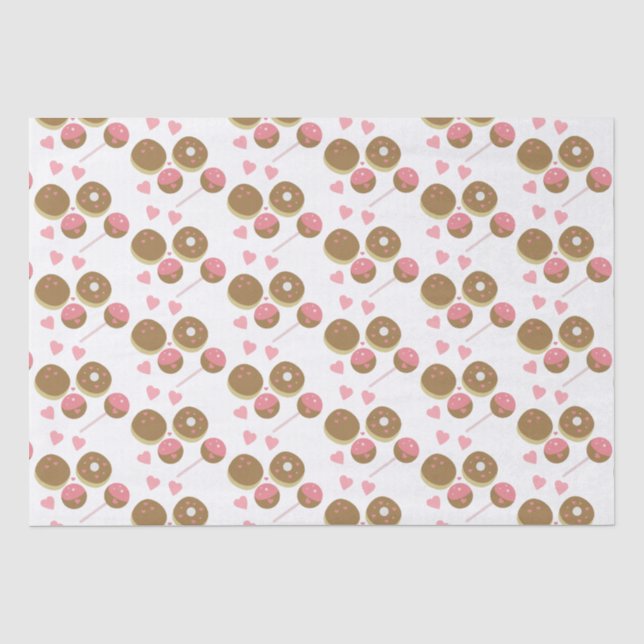 Cute Valentine's Day Doughnut and Cake Pop Pattern Tissue Paper (Front)