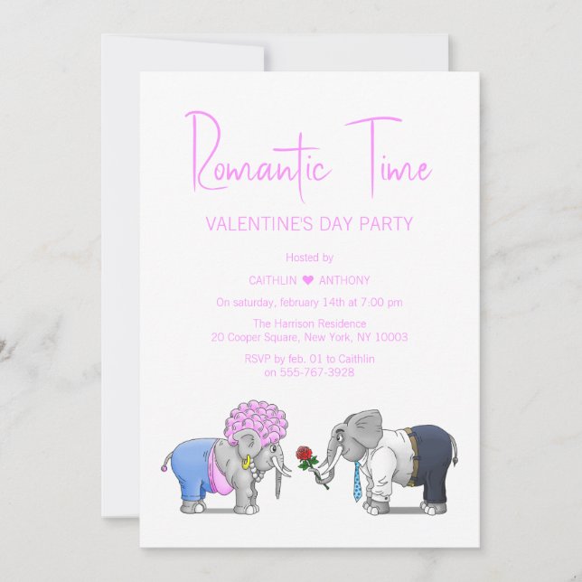 Cute Valentine's Day Elephants Invitation (Front)