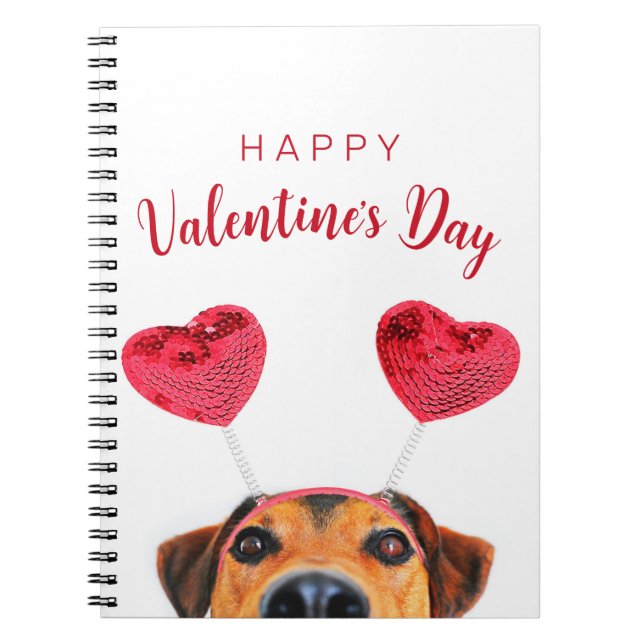 Cute Valentine's Day Funny Dog Heart Headband Notebook (Front)
