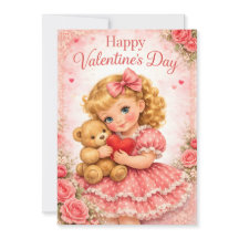  Cute Valentine's Day Girl with Teddy Bear