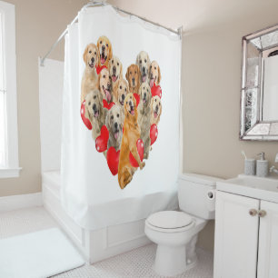 Cute Valentines Day Golden Retriever Dog Heart Pup Shower Curtain
