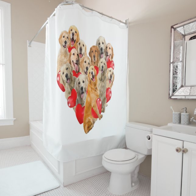 Cute Valentines Day Golden Retriever Dog Heart Pup Shower Curtain (In Situ)