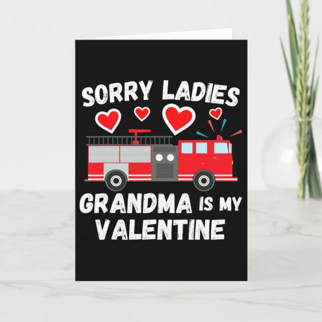 Cute Valentine's Day Grandson Funny Firetruck Kids Card (Front)
