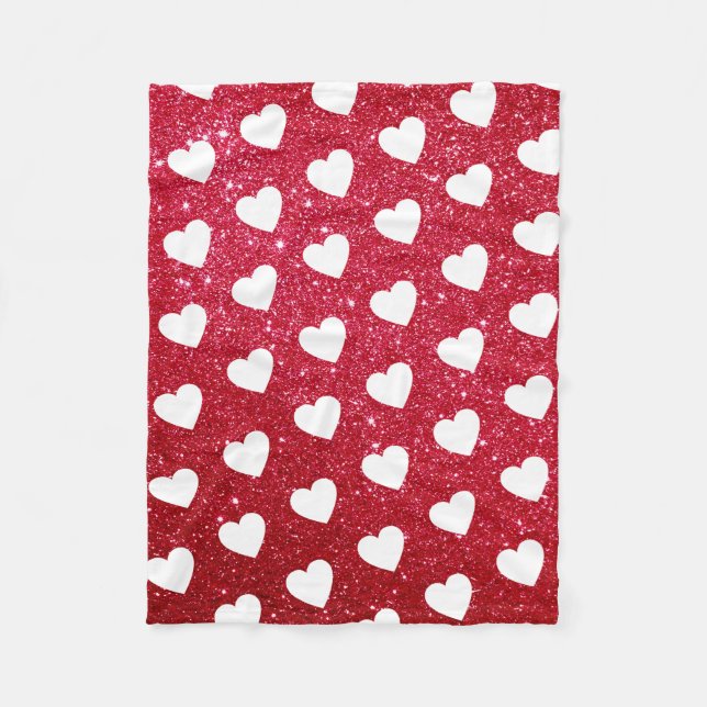 Cute Valentines Day Heart Pattern Red Fleece Blanket (Front)