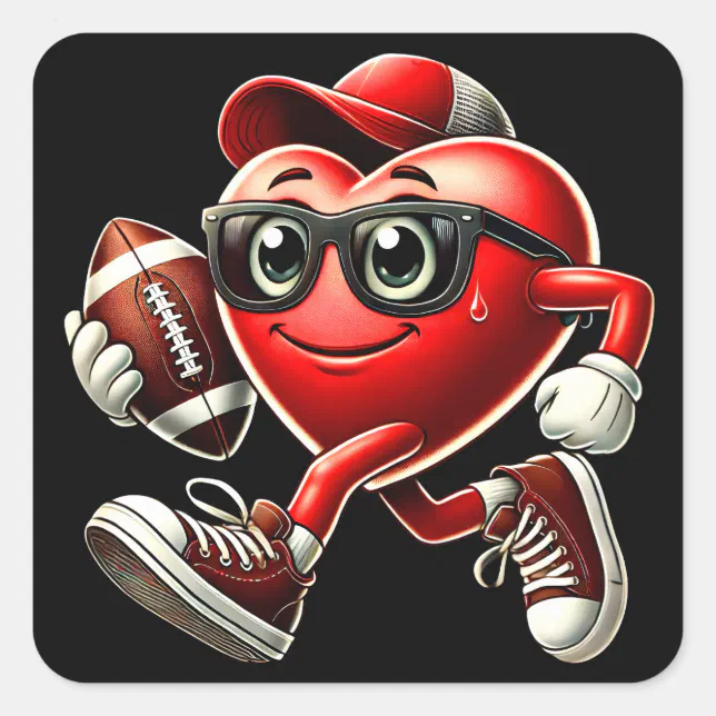 Cute Valentine's Day Heart Playing Football Square Sticker | Zazzle