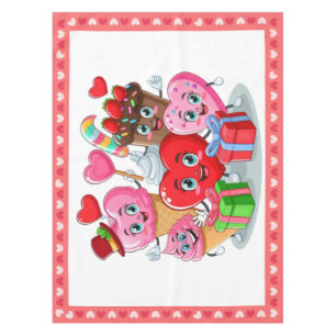 Cute Valentine's day heart & sweet friends Tablecloth