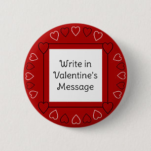 Cute Valentine's Day Hearts Add Message to Red 6 Cm Round Badge