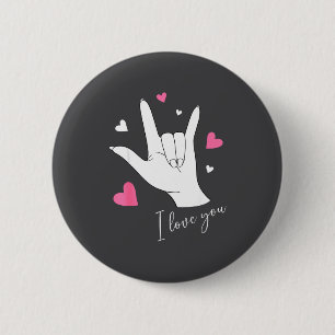 Cute Valentines Day Hearts I Love You Hand Sign La 6 Cm Round Badge