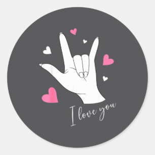 Cute Valentines Day Hearts I Love You Hand Sign La Classic Round Sticker