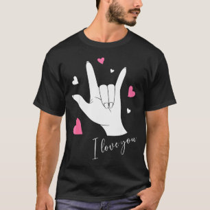 Cute Valentines Day Hearts I Love You Hand Sign La T-Shirt