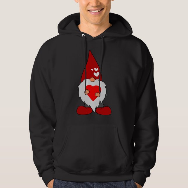 Cute Valentines Day Holiday Gnome With Red Love He Hoodie (Front)