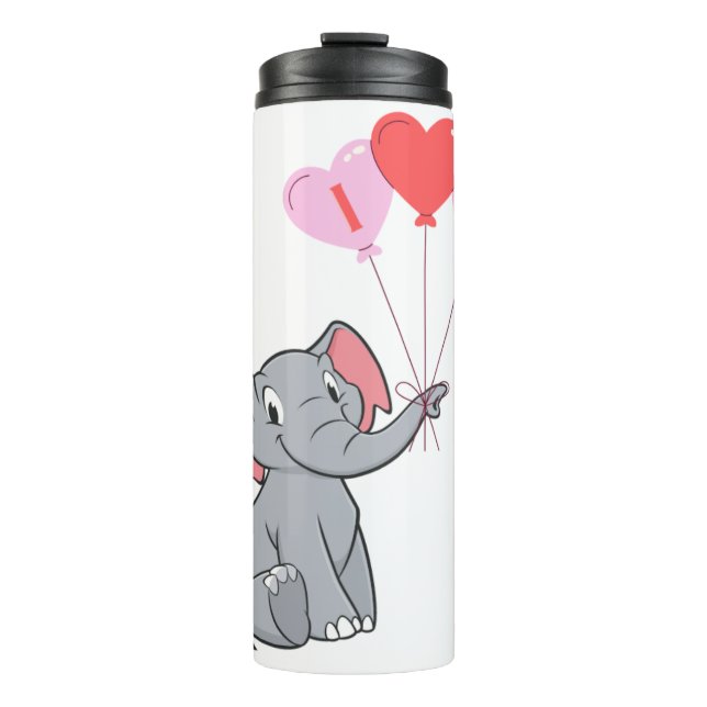 cute Valentine's Day I love you heart elephant Thermal Tumbler (Front)