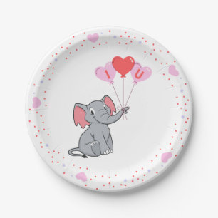 cute Valentine's Day I love you heart Paper Plate