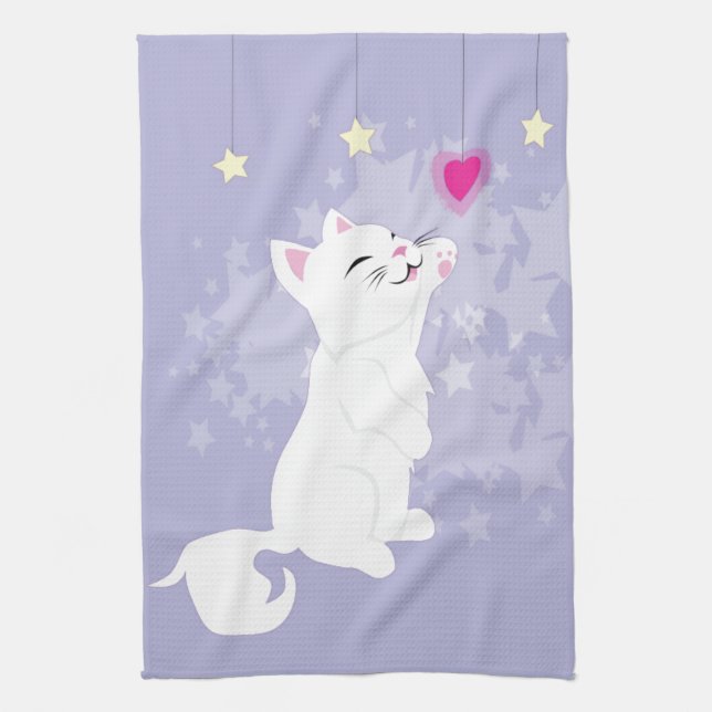 Cute Valentines Day Kitty Tea Towel (Vertical)