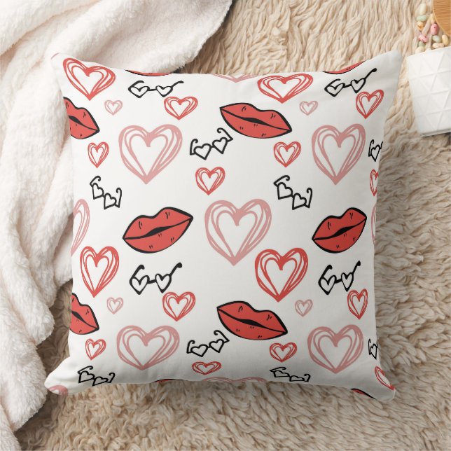 Cute Valentines day lips, hearts and sunglasses Cushion (Blanket)