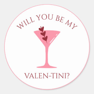 Cute Valentines Day Martini Aesthetic Red & Pink  Classic Round Sticker