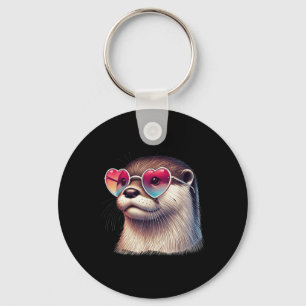 Cute Valentines Day Otter Heart Sungles Women Girl Key Ring