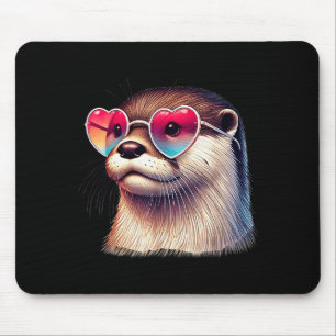 Cute Valentines Day Otter Heart Sungles Women Girl Mouse Pad