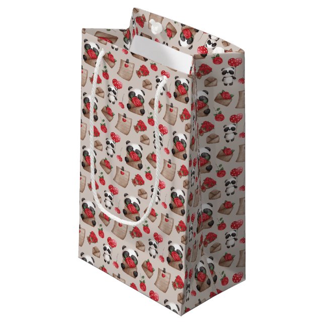Cute Valentine's Day Panda Bear Love Pattern  Small Gift Bag (Front Angled)