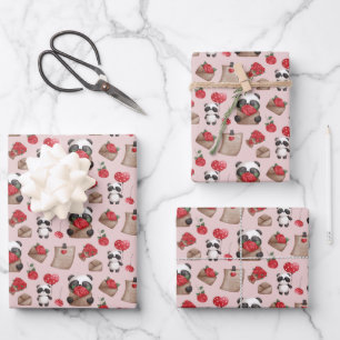 Cute Valentine's Day Panda Bear Love Pattern  Wrapping Paper Sheet