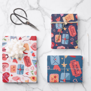 Cute Valentine's Day Pattern Heart and Love  Wrapping Paper Sheet
