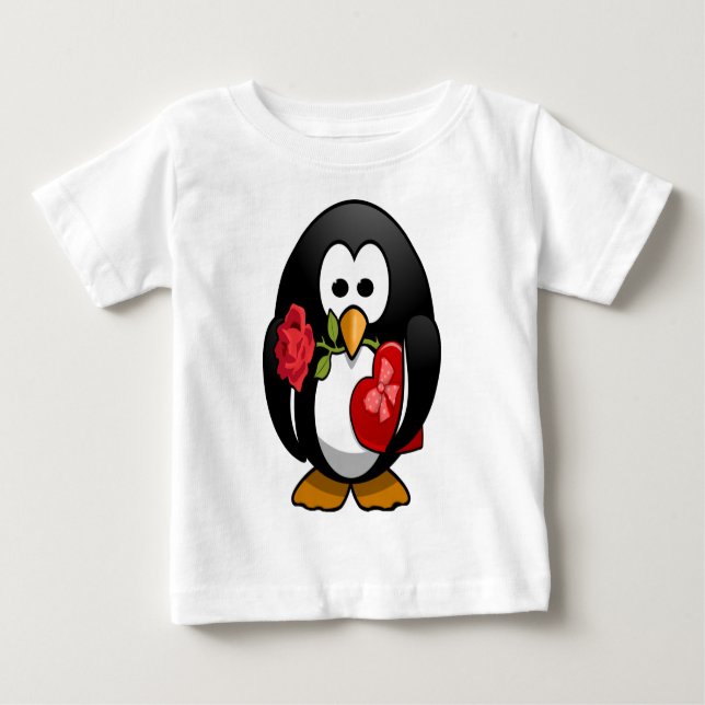 Cute Valentine's Day Penguin Funny Cartoon Baby T-Shirt (Front)