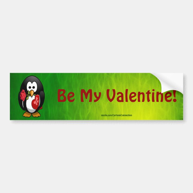 Cute Valentine's Day Penguin Funny Cartoon Bumper Sticker (Front)