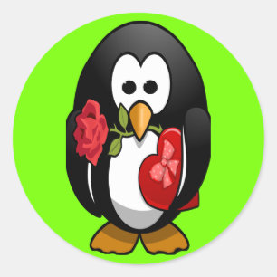 Cute Valentine's Day Penguin Funny Cartoon Classic Round Sticker