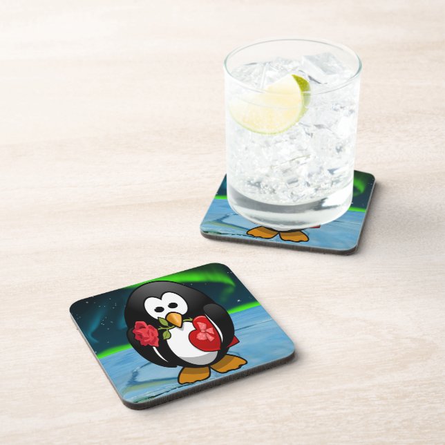 Cute Valentine's Day Penguin Funny Cartoon Coaster (Right Side)