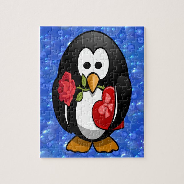 Cute Valentine's Day Penguin Funny Cartoon Jigsaw Puzzle (Vertical)