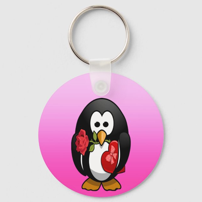 Cute Valentine's Day Penguin Funny Cartoon Key Ring (Front)