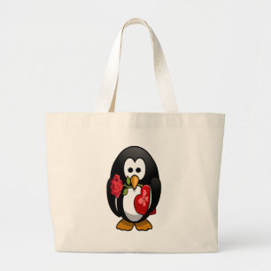 Cute Valentine's Day Penguin Funny Cartoon Large Tote Bag