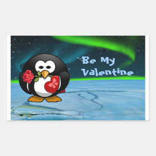 Cute Valentine's Day Penguin Funny Cartoon Rectangular Sticker