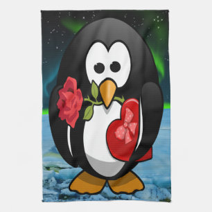 Cute Valentine's Day Penguin Funny Cartoon Tea Towel