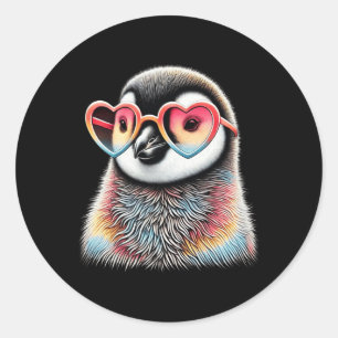 Cute Valentines Day Penguin Heart Sungles Boys Gir Classic Round Sticker