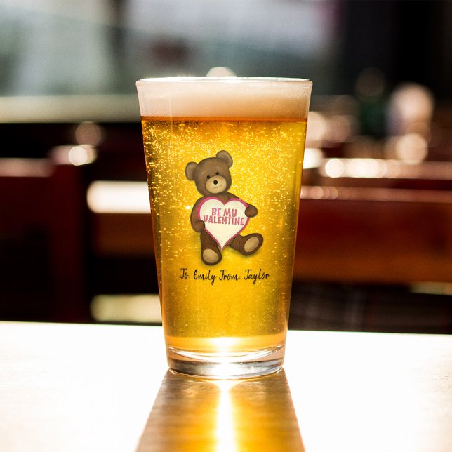 Cute Valentine's Day Personalised  Glass (Be my Valentine cute beer glass. )