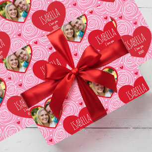 Cute Valentine's Day Photo Name Hearts & Roses Wrapping Paper