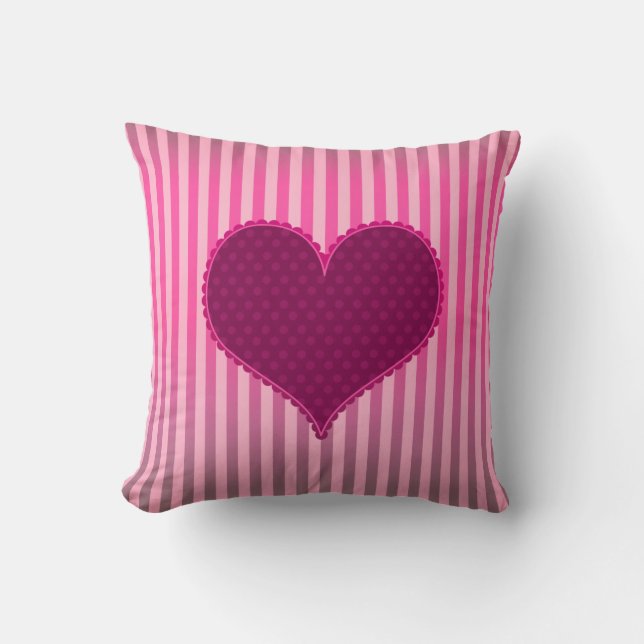 Cute Valentine's Day Pink Heart Stripes Pattern Cushion (Front)