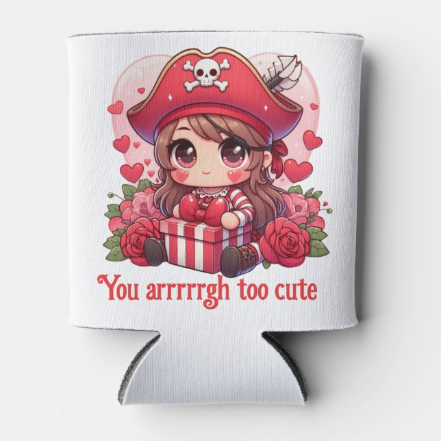 Cute Valentine's day pirate Can Cooler (Front)