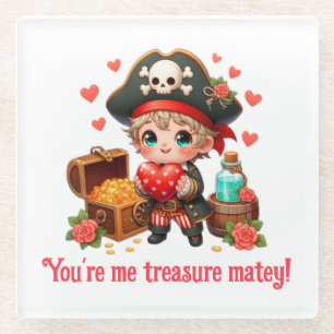 Cute Valentine's day pirate Glass Coaster