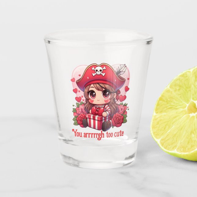 Cute Valentine's day pirate Shot Glass (Front)