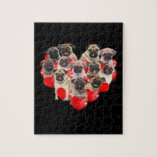 Cute Valentines Day Pug Dog Heart Puppy Jigsaw Puzzle